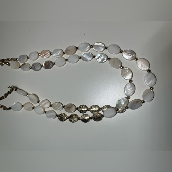 Double Strand Gold and Mother Of Pearl Necklace - Picture 4 of 6